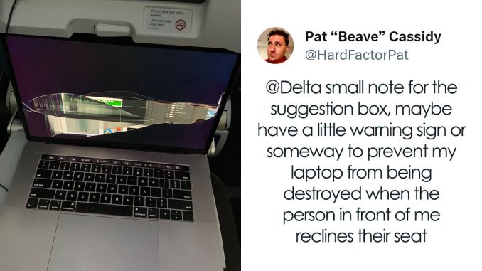 Guy Gets His Laptop Obliterated By A Passenger As He Reclines His Seat, Folks Talk Plane Etiquette