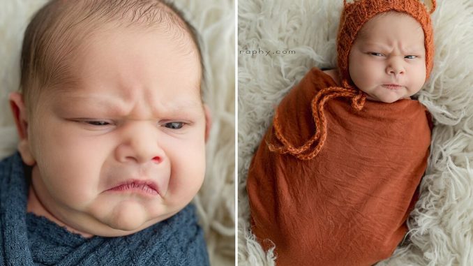 Newborn Grumpy Baby Breaks The Internet With Squishy Cheeks, Zero Smiles, And All Sass