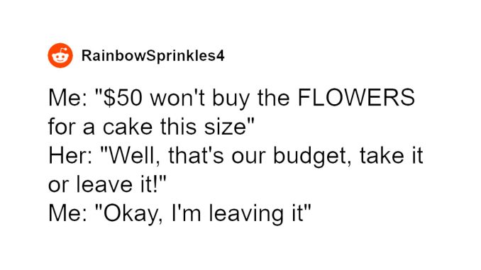 “You’re Just Delusional”: Baker Shames Entitled Woman Who Wants A $50 Dollar Wedding Cake