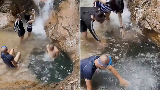 Man Jumps Off Cliff Into Water Hole And Completely Disappears, People Frantically Search For Him