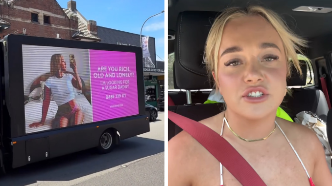 “Bikini Tradie” Sparks Outrage After Renting Mobile Billboard Looking For A “Sugar Daddy”